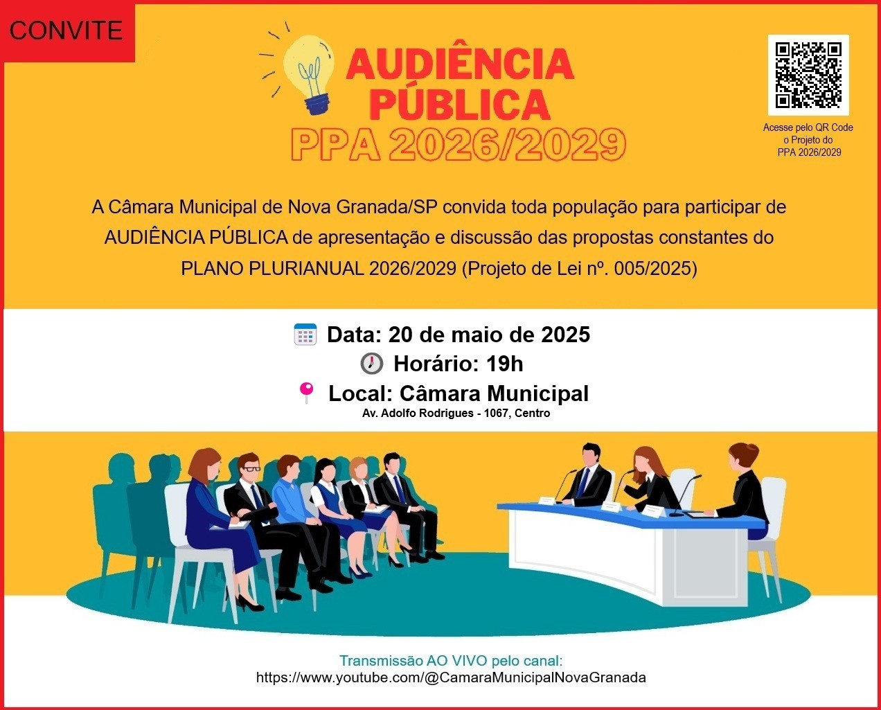 Câmara Municipal de Nova Granada convida população para Audiência Pública do PPA 2026/2029